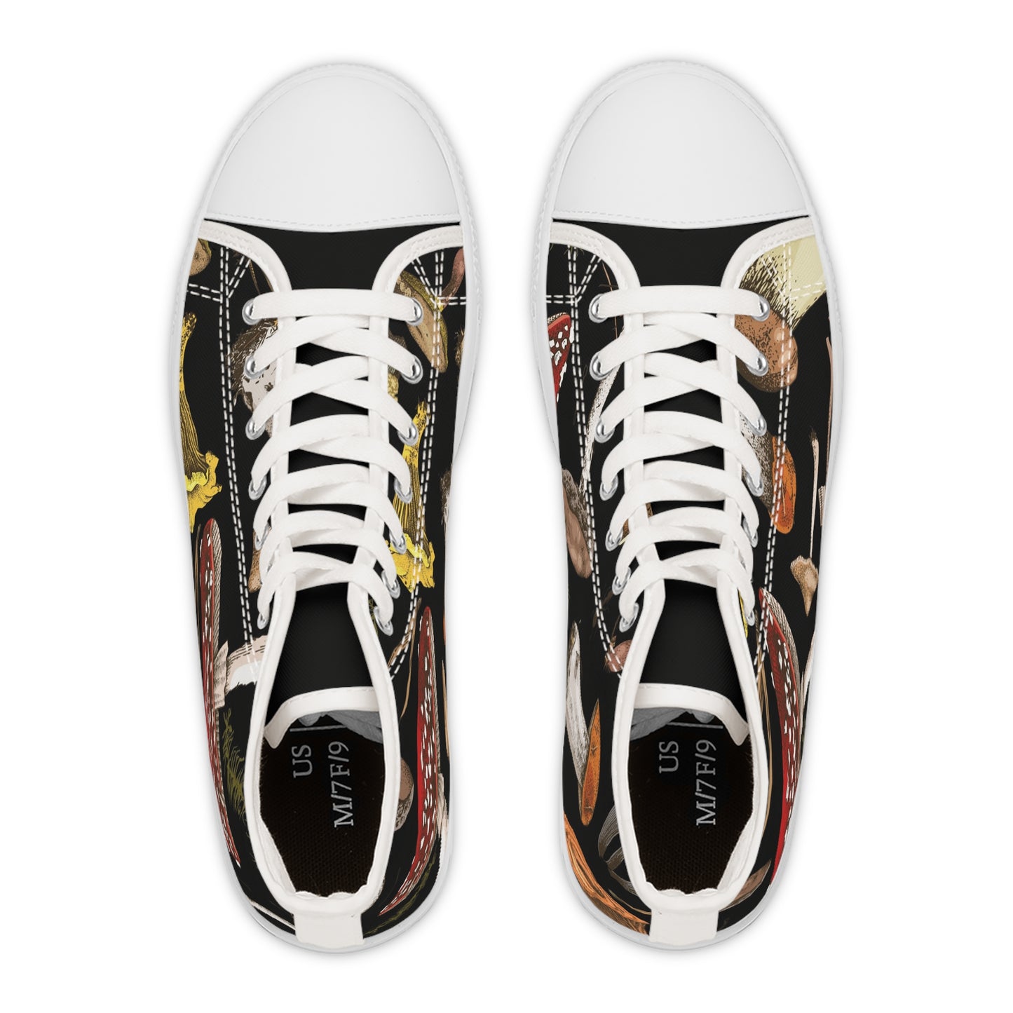 Whimsical Mushroom Print High Top Sneakers for Nature Lovers, Unique Fashion Footwear, Boho Style, Gift for Her, Trendy Sneakers