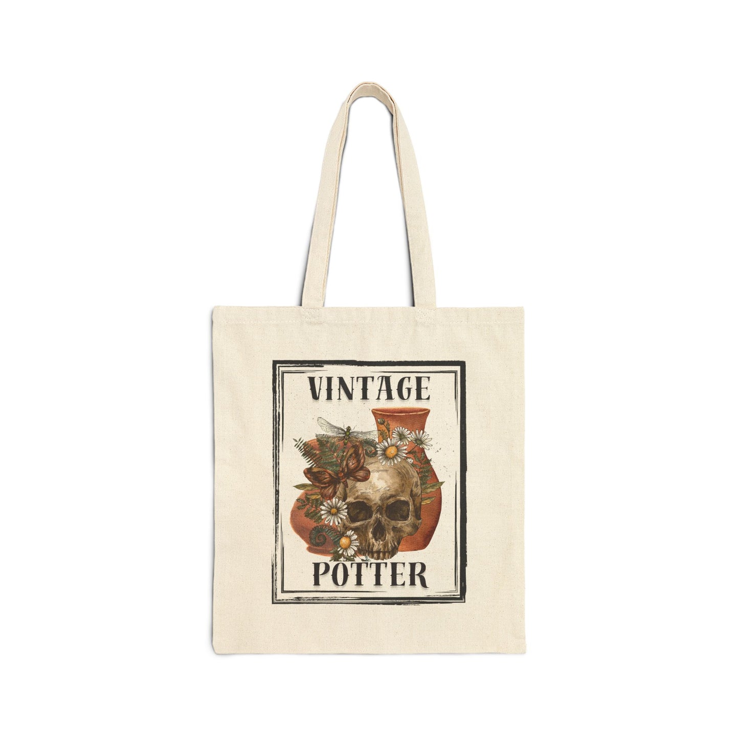 Vintage Potter Tote Bag, Skulls, Boho Canvas Bag, Eco-Friendly Shopping Bag, Artsy Gift