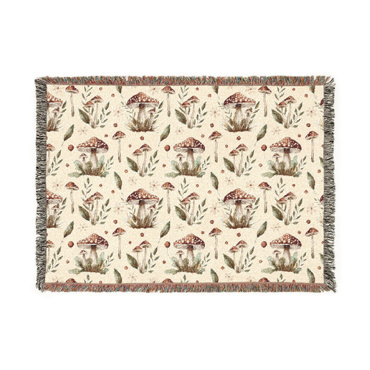Whimsical Mushroom Inspired Woven Blanket, Cozy Home Decor, Perfect for Mother's Day, Gift for Housewarming, Living Room Throw
