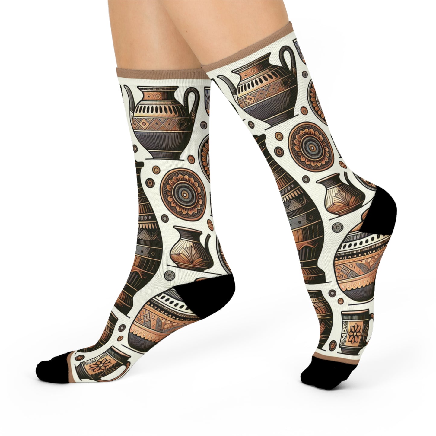 Artistic Pottery Design Cushioned Crew Socks, Unique Gift for Art Lovers, Cozy Homewear, Ideal for Casual Outfits, Perfect for Birthdays,