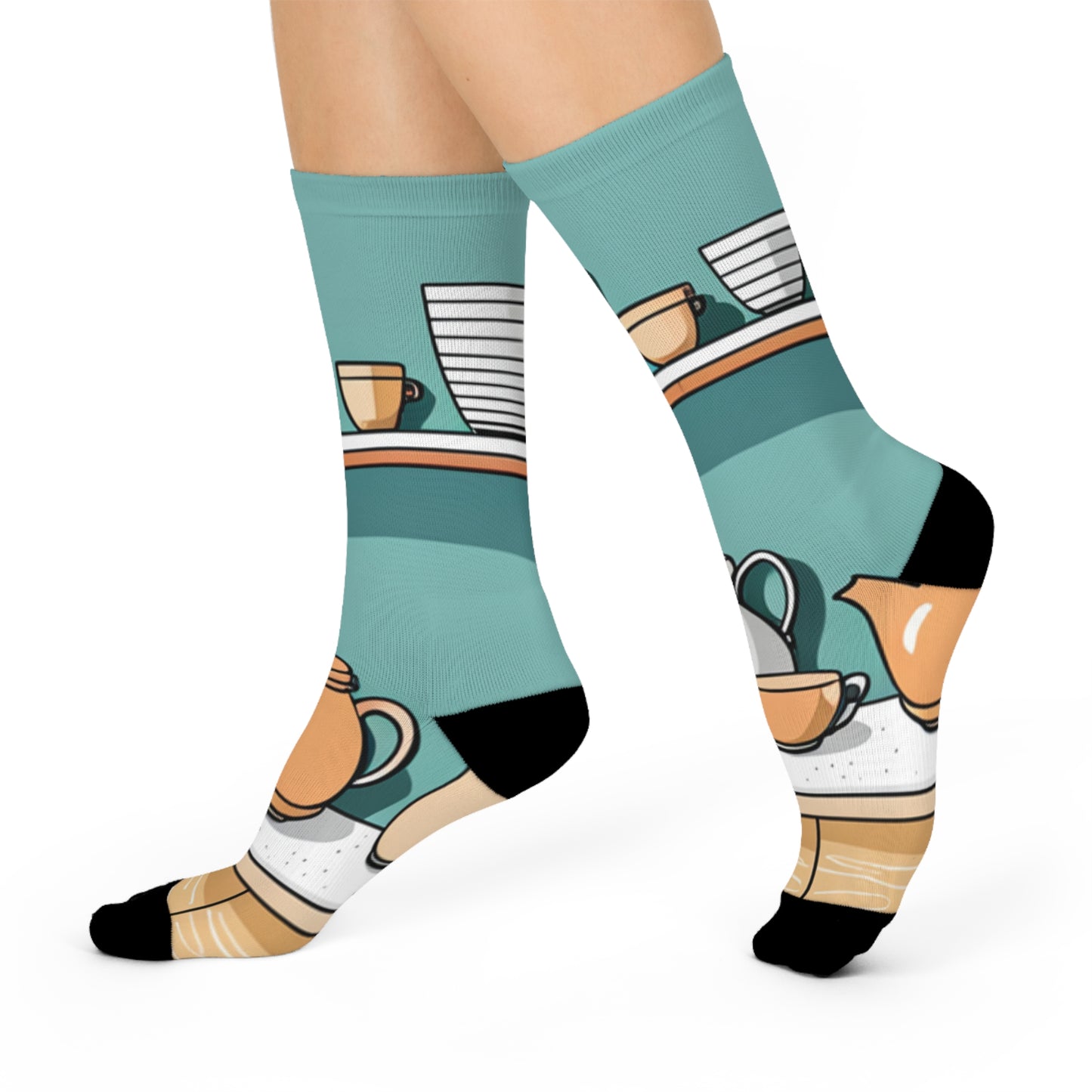 Whimsical Pottery Crew Socks, Cozy Socks for Home, Fun Socks for Tea Lovers, Unique Gift for Her, Everyday Comfort Wear