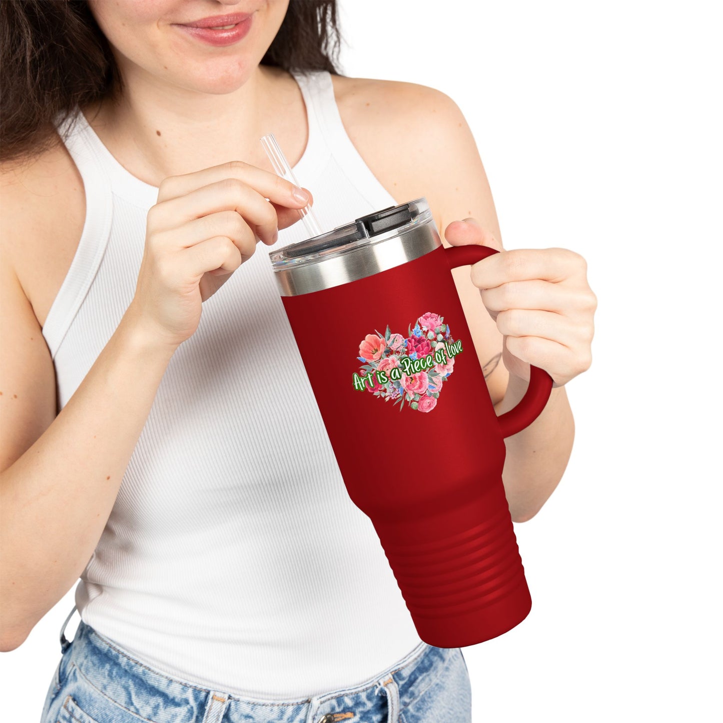 Floral Insulated Travel Mug - 40oz - "Art Is A Piece Of Love"