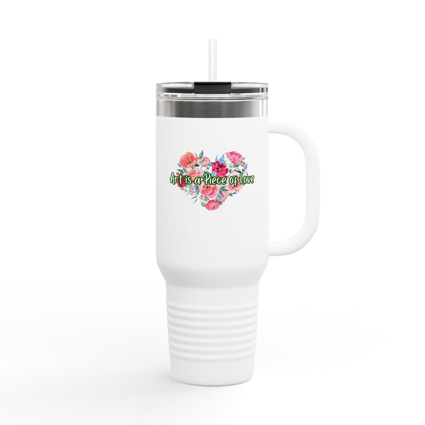 Floral Insulated Travel Mug - 40oz - "Art Is A Piece Of Love"
