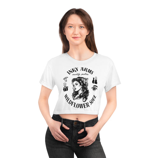 Pottery, Tattoos, and Wildflowers Crop Tee, Pottery Lover Gift, Creative Fashion, Casual Wear, Art Student Style, Gift for Her