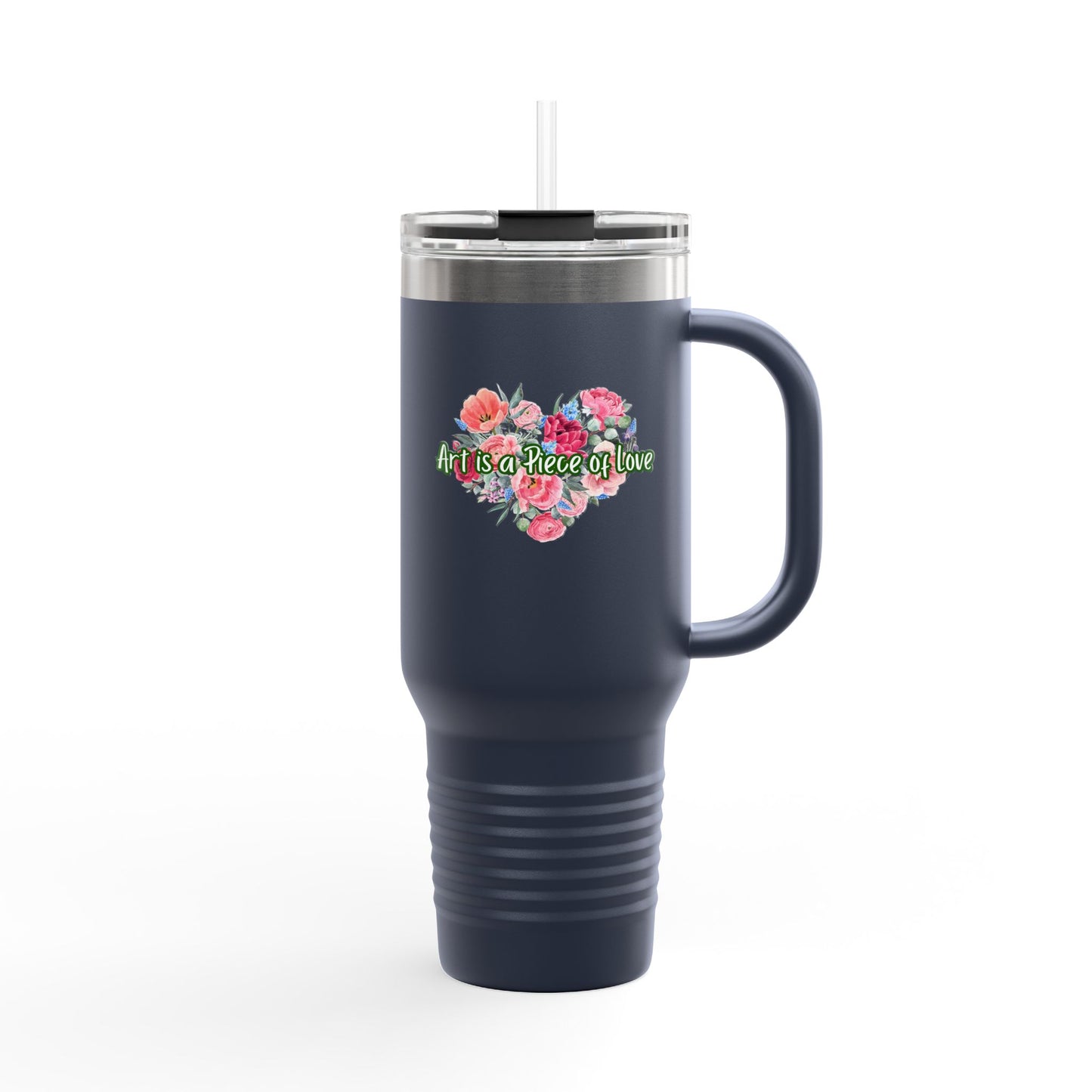 Floral Insulated Travel Mug - 40oz - "Art Is A Piece Of Love"