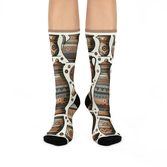 Artistic Pottery Design Cushioned Crew Socks, Unique Gift for Art Lovers, Cozy Homewear, Ideal for Casual Outfits, Perfect for Birthdays,