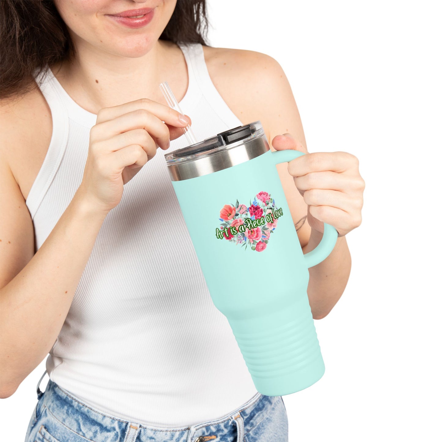 Floral Insulated Travel Mug - 40oz - "Art Is A Piece Of Love"