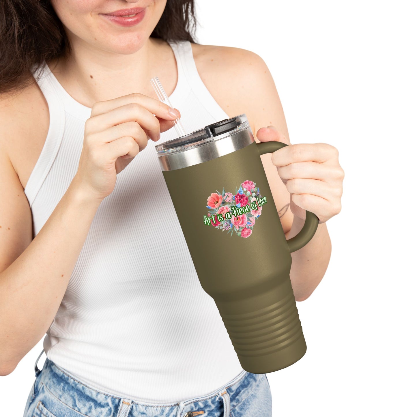 Floral Insulated Travel Mug - 40oz - "Art Is A Piece Of Love"