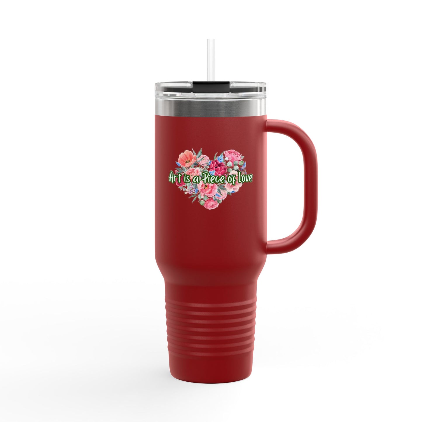 Floral Insulated Travel Mug - 40oz - "Art Is A Piece Of Love"