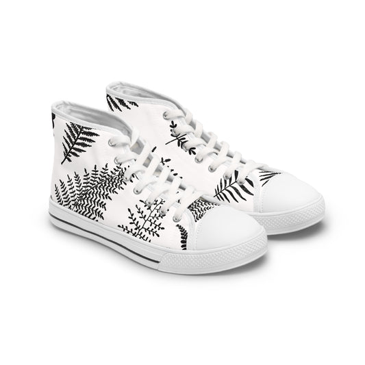 Fern Print High Top Sneakers for Women - Stylish Casual Fashion Footwear, Everyday Sneakers, Unique Gift Idea