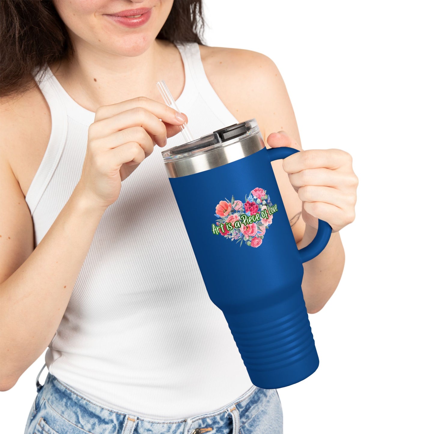 Floral Insulated Travel Mug - 40oz - "Art Is A Piece Of Love"
