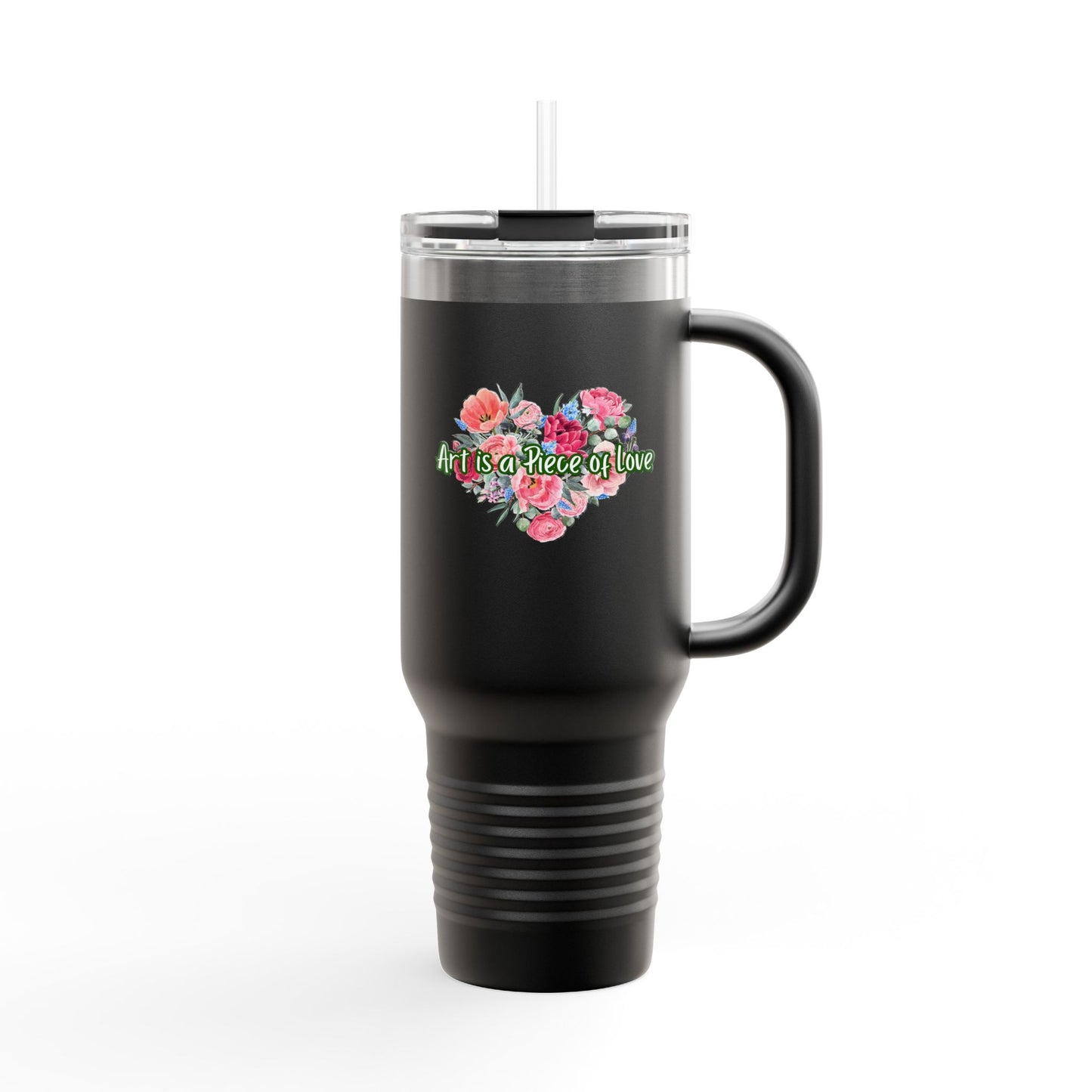 Floral Insulated Travel Mug - 40oz - "Art Is A Piece Of Love"
