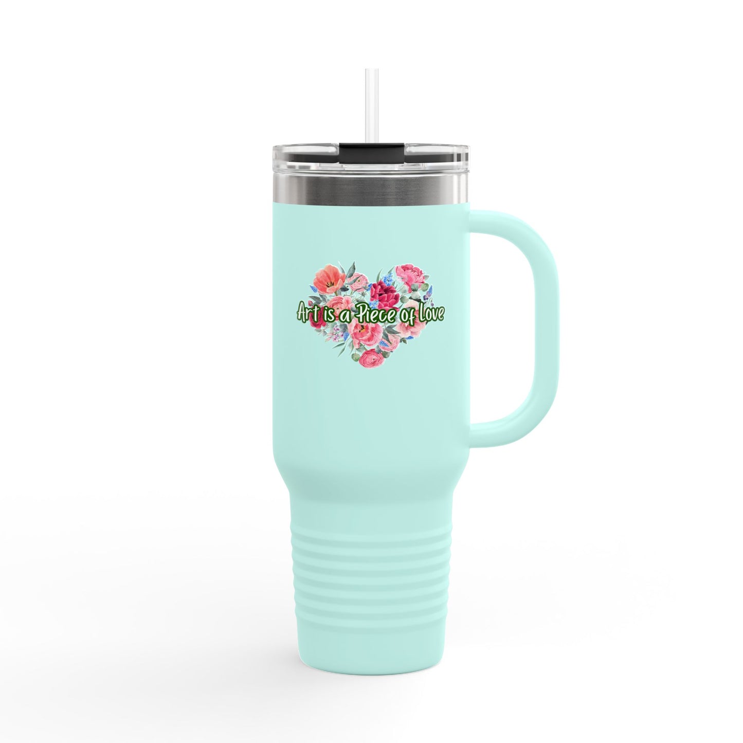 Floral Insulated Travel Mug - 40oz - "Art Is A Piece Of Love"