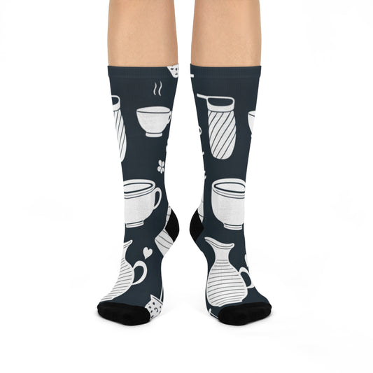 Pottery Cushioned Crew Socks with Cozy Kitchen Designs, Perfect Gift for Coffee Lovers, Fun Homewear, Stylish and Comfy, Unique Gift Idea