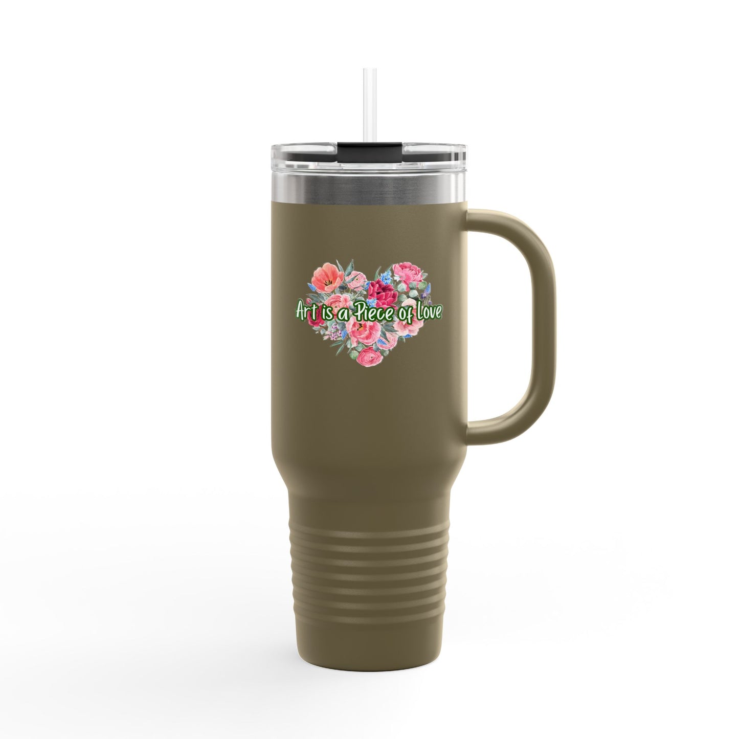 Floral Insulated Travel Mug - 40oz - "Art Is A Piece Of Love"