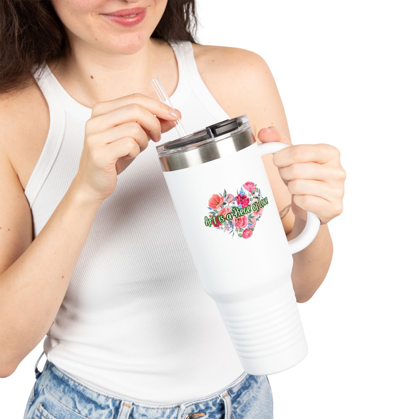 Floral Insulated Travel Mug - 40oz - "Art Is A Piece Of Love"