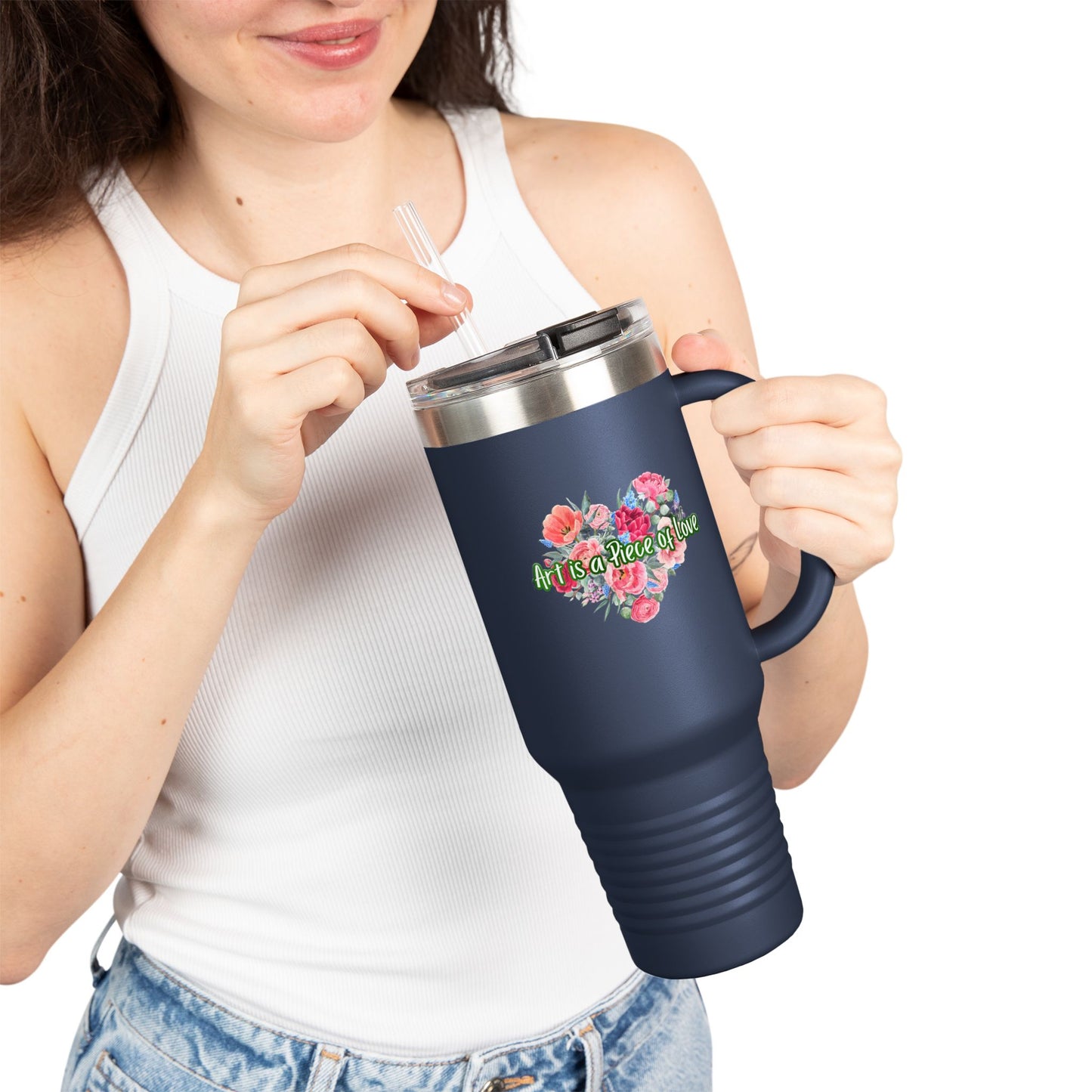 Floral Insulated Travel Mug - 40oz - "Art Is A Piece Of Love"