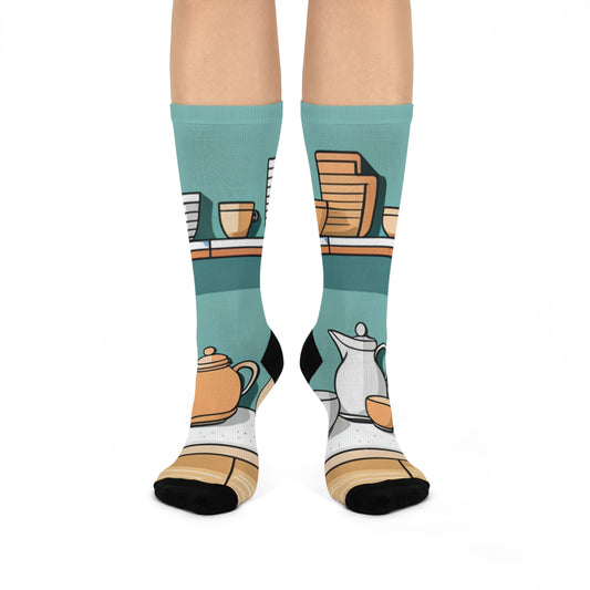 Whimsical Pottery Crew Socks, Cozy Socks for Home, Fun Socks for Tea Lovers, Unique Gift for Her, Everyday Comfort Wear