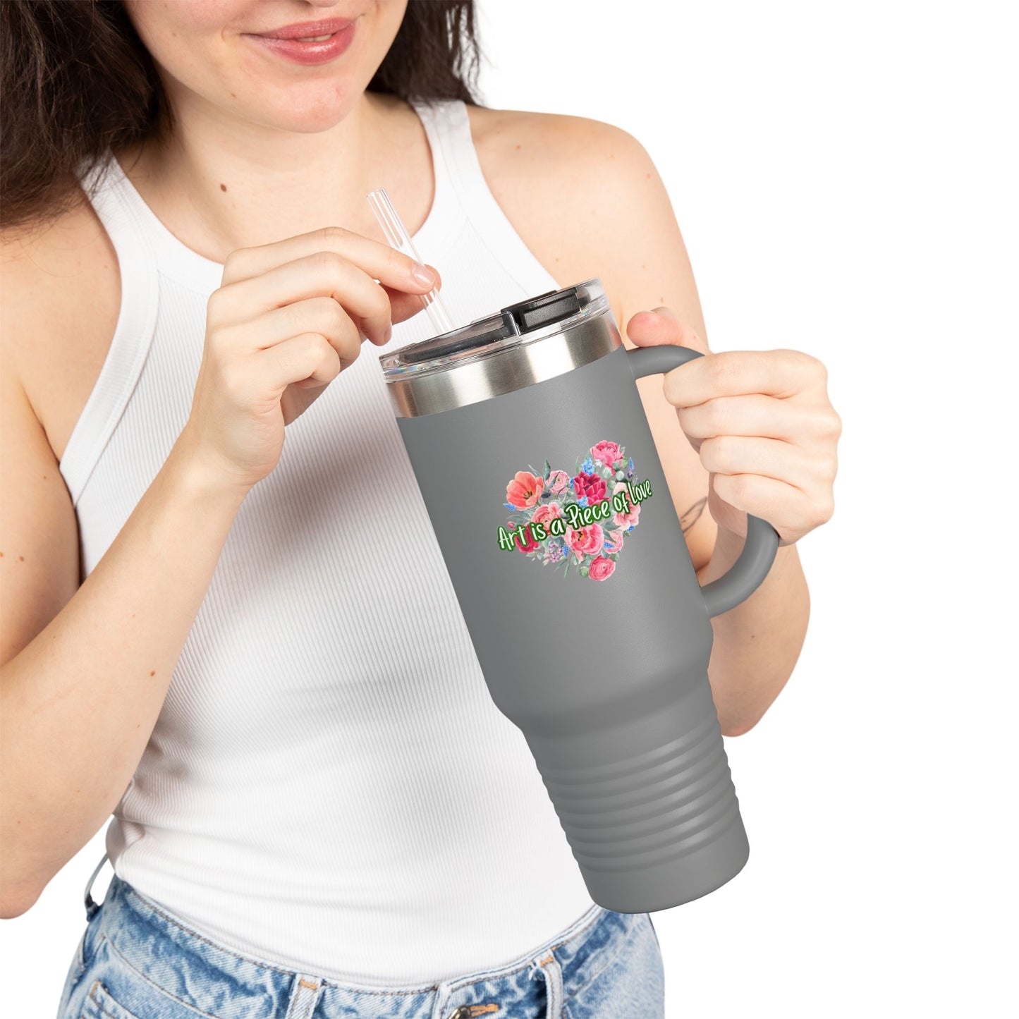 Floral Insulated Travel Mug - 40oz - "Art Is A Piece Of Love"