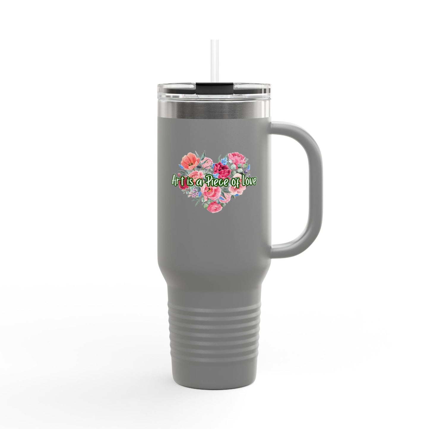 Floral Insulated Travel Mug - 40oz - "Art Is A Piece Of Love"